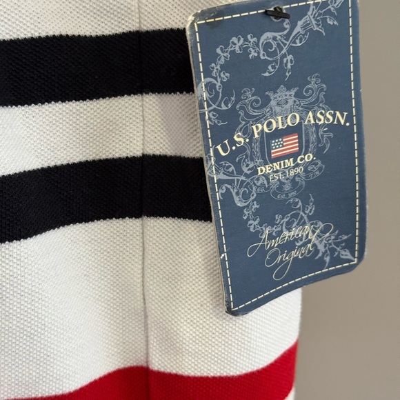 New US Polo Assn L Striped Polo Shirt - White, Red & Navy 189 - Picture 9 of 9